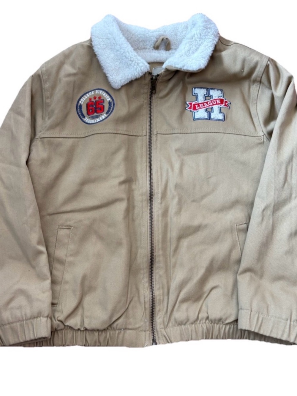 Stitch & Stone Boys Tan Sherpa Sherpa Zip-Up Jacket with Patches Size 10